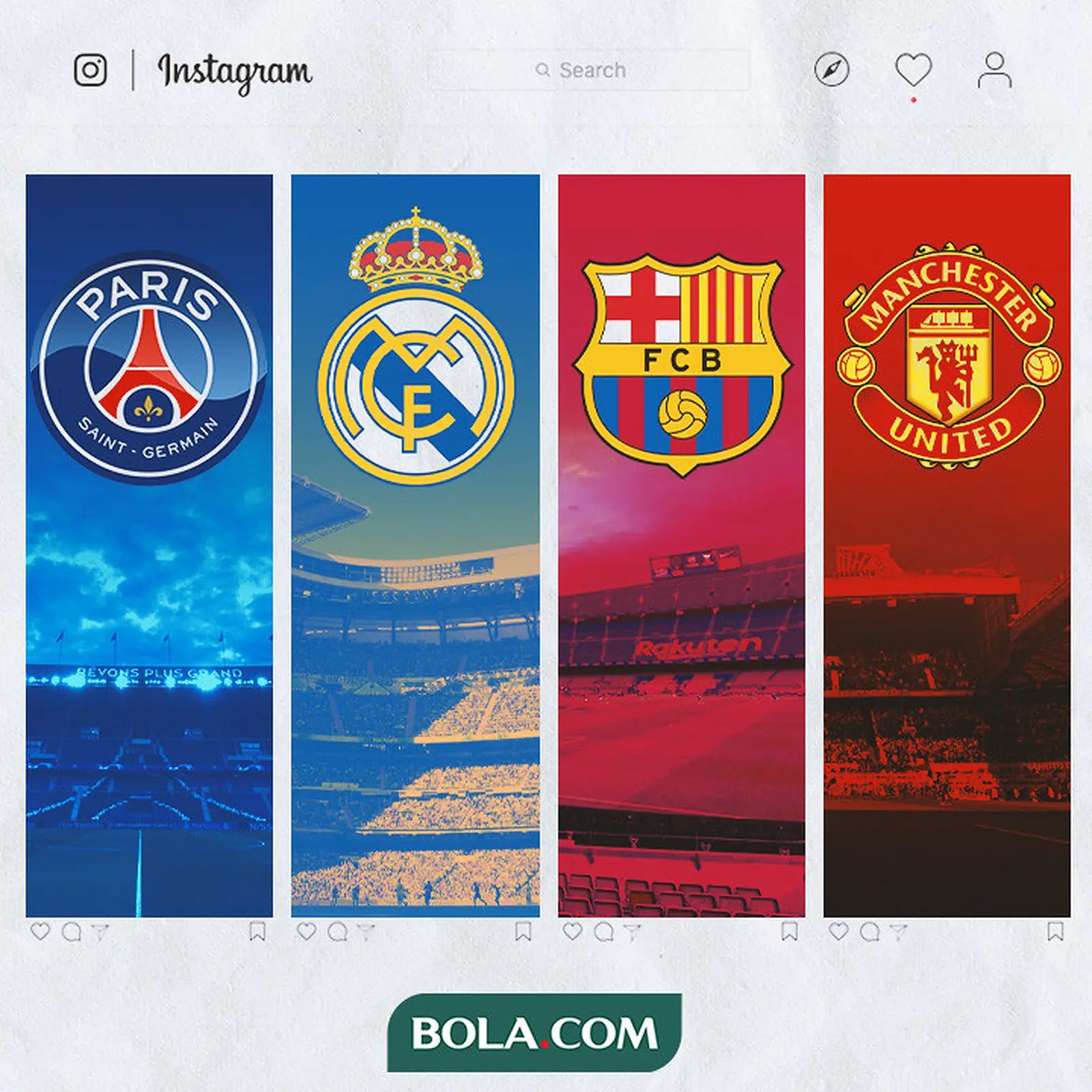 Ilustrasi - Instagram PSG, Real Madrid, Barcelona, Manchester United